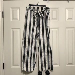 Grey striped wide leg pants